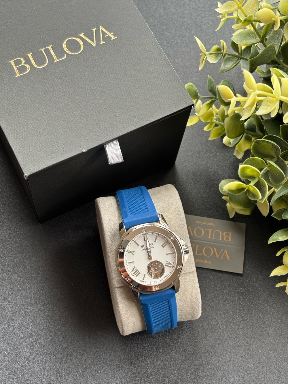Bulova Silver Case Watch with Blue Strap
